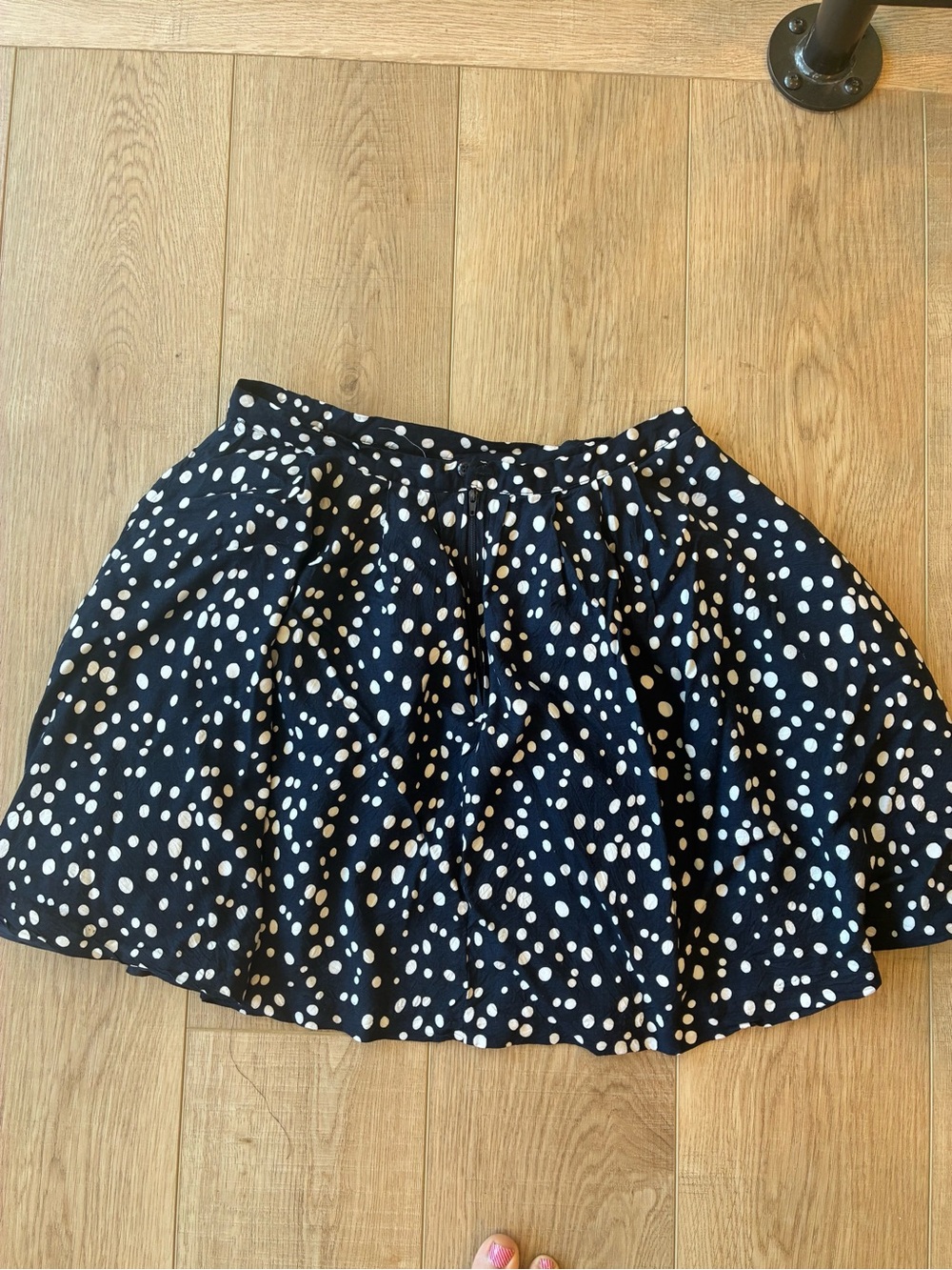 Navy blue w white Polka Dot Mini Skirt full skater Autumn Flowy silky medium - Picture 2 of 6